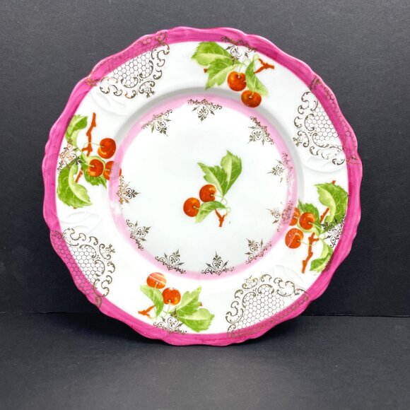 Set of 5 Vintage RS Prussia Dessert Saucers Cherry Design (4 Good + 1 Damaged) - Picture 3 of 10